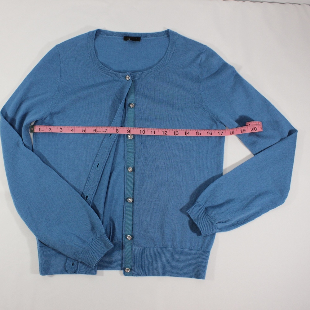 Jeweled Button Ann Taylor Cardigan Blue Size SM - Picture 6 of 8